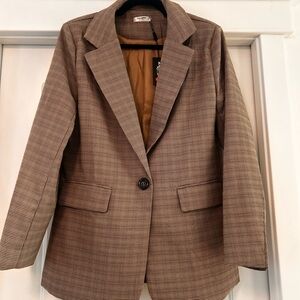 Zeagoo Brown Plaid Blazer